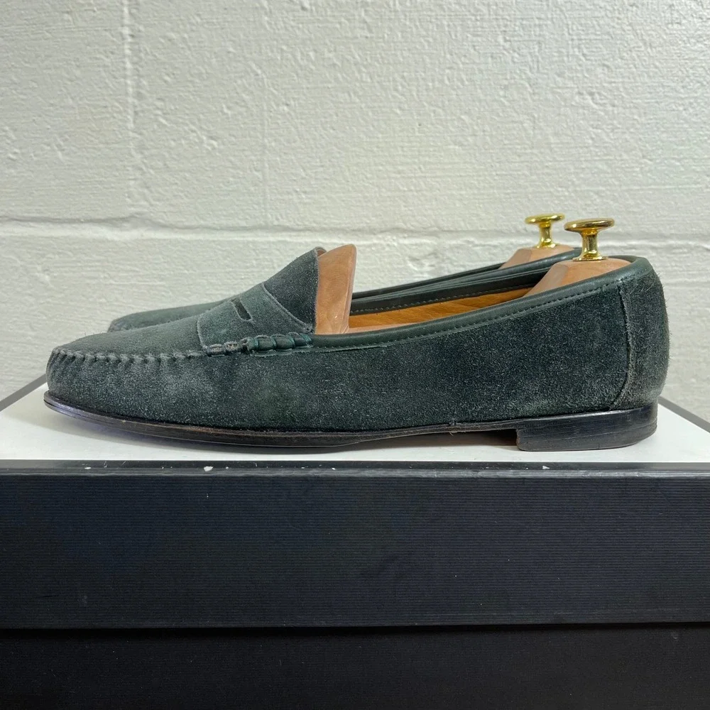 Allen Edmonds Cavanaugh Green Suede Penny Loafers Slip On Dress Shoes Men's 10 D